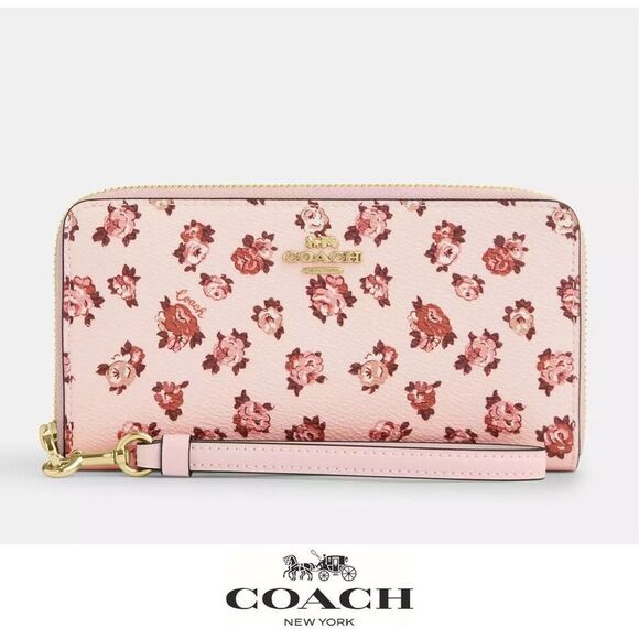 NWT ❤️ Coach Long Zip Around Wallet With Rosette Print Wristlet CZ329 - Picture 1 of 7